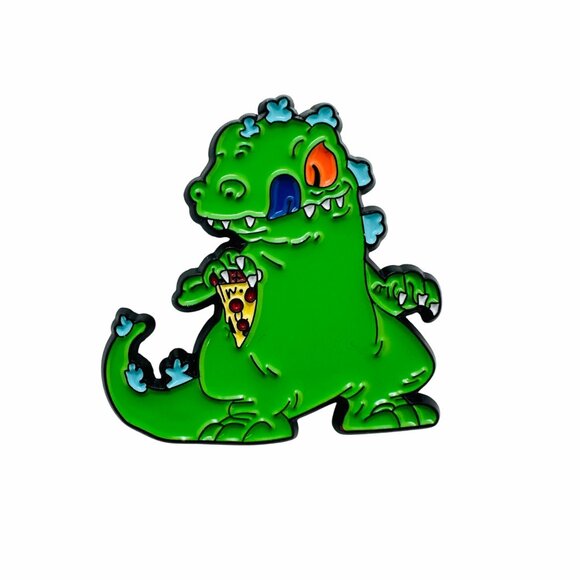 Rugrats REPTAR Dinosaur Nickelodeon Pin Holding Pizza Green Cartoon Character TV - Picture 6 of 6